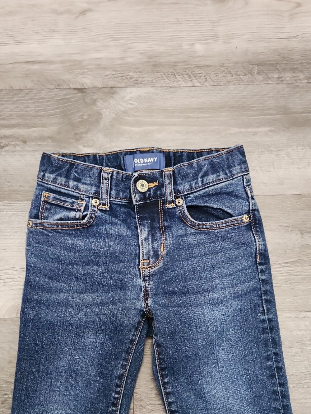 Old Navy Flex Dark Blue Wash Straight Leg Jeans Boys 5 Regular Snap Zip Closure - Picture 3 of 11